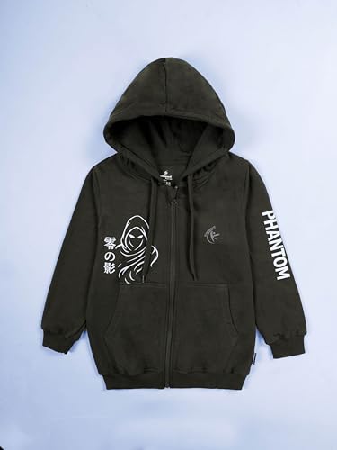 Image of KiddoPanti Boys Solid Cotton Full Sleeve Zip-Up Front Open Hooded Sweatshirt