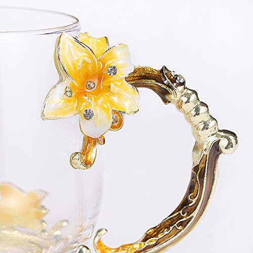 SEMAXE Handmade Glass Cup with Spoon Set and Cloisonne Handle,can be used as Teacup, Coffee Mug, Drinking Cup and Mother\'s Day, Christmas, Wedding Anniversary, Birthday Gifts (Lily) - Thumbnail 3