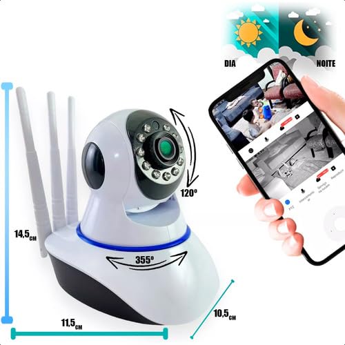 Câmera 3 Antenas Ip 1080p Full HD Wifi 360 Wifi Visão Noturna Audio Wireless Robô