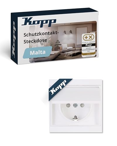 Kopp Malta Schutzkontaktsteckdose mit Deckel - Arktis-Weiß - 1-Fach Einbausteckdose mit erhöhtem Berührungsschutz - IP20 Steckdose mit Klappe - Hochwertige Unterputz-Steckdose 16A / 250V~