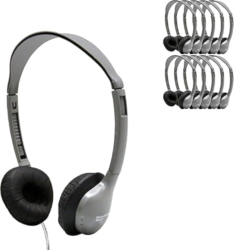 HamiltonBuhl MS2L SchoolMate Personal Stereo Headphones 50-Pack – On‑Ear Design, 3.5mm Slim‑Barrel Plug, Chew‑Resistant Dura‑Cord, Replaceable Leatherette Cushions – Gray