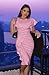 Memoriesea Women's Vintage Church Ruffle Sleeve Ruched Bodycon Work Midi Pencil Dress Pink