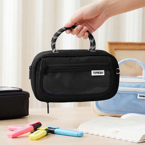 Image of TOPBIDAI Large Pencil Case Pouch School Supplies for Girls Boy Women Men | Big Pencil Bag with 5 Compartments, Easy Grip Handle, Office College School Pencil Box