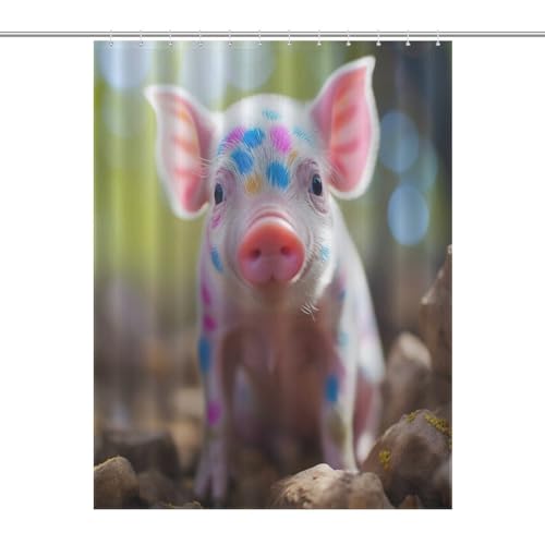 Rideau de douche cochon 140x183 cm en polyester imperméable lavable avec 12 crochets