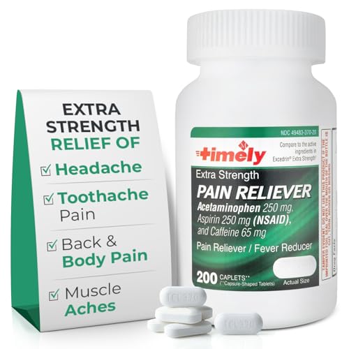TIME-Cap Labs Extra Strength Acetaminophen 250mg with Aspirin 250mg & Caffeine 65mg Caplets - Pain Reliever/Fever Reducer for Headache Relief Muscle Aches & Body Pain (200 Count)