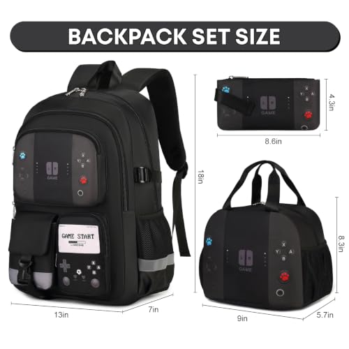 Image of 3PCS Boys Backpack for School Kids Schoolbag Teens Book Bag | Teen Boys Elementary Middle School Backpack Waterproof College Student Bookbag Children Waterproof Laptop Bag Black