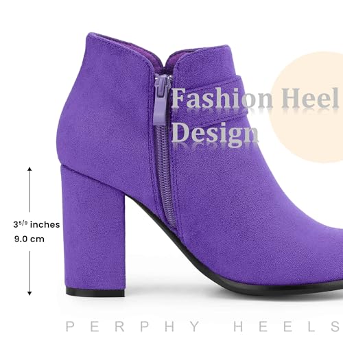 Perphy Buckle Chunky Heels with Side Zip Ankle Boots for Women3