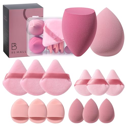 Image of Makeup Sponge Set BS-MALL Triangle Puff 14 Pcs for Liquid, Cream, and Powder, Multi-colored Makeup Sponges and Mini Sponge with Case. (B pink)