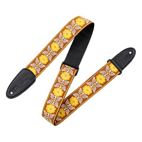 Sangle de guitare jacquard Levy's M8HT-27 jaune de 5 cm pour guitare folk et électrique