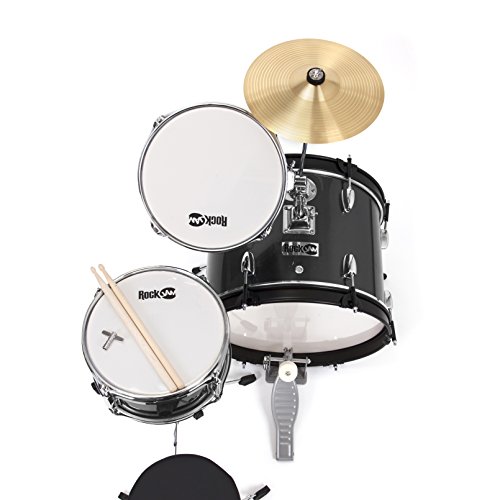 Rockjam 3-Piece Junior Drum Set With Crash Cymbal, Drumsticks, Adjustable Throne And Accessories, Black, Inch (Rj103-Bk) #TOP2