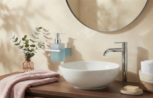 Image of Wall Mounted Liquid Soap Dispenser with Frosted Glass Bottle | Rustproof Bathroom Soap Pump Holder | Heavy Duty Chrome Finish Hand Wash Dispenser for Bathroom, Kitchen & Wash Basin