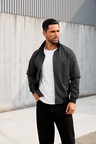 QTE Jacket for Men Fashion Windproof Bomber Jackets Coat Lightweight Casual Spring Fall Windbreaker Zip Up with Pocket2