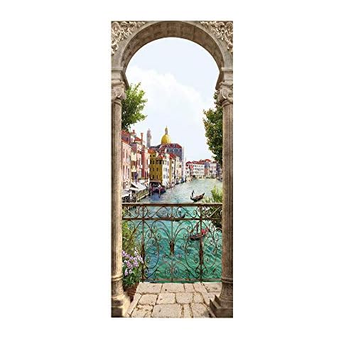 oxiang Door Stickers For Interior Doors 3d River Self-Adhesive Mural Home Decoration Wall Sticker Art Sticker Bedroom Living Room Removable Poster-77x200cm Cover