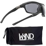 WYND Blocker Occhiali da sole polarizzati resistenti al vento con occhi asciutti (modello 335 polarizzati), Nero | Fumo