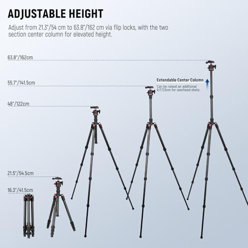 Image of NEEWER Basics Carbon Fiber Travel Tripod, 64 inch Compact Lightweight Portable Camera Video Stand, Arca Type Ball Head & Cell Phone Holder Compatible with iPhone Video Recording, Max Load 13.2 lbs, TP17