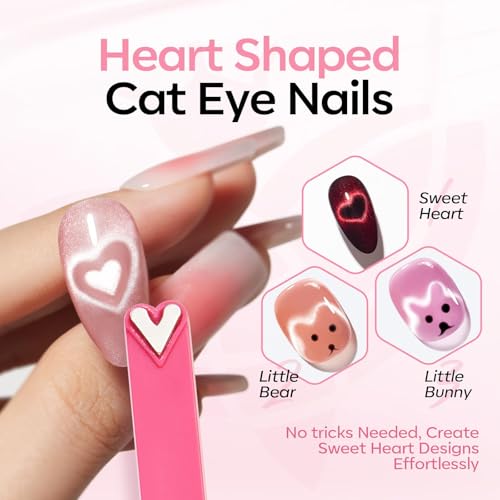 Image of Modelones Cat Eye Gel Polish Nail Magnet, 8-in-1 Cat Eye Magnet Tool for Gel Nails Strong Magnetic Nail Art Wand with Steel Ball, Glass Bead& French Tip&Clover Cateye Multi-Effect Magnets DIY Salon