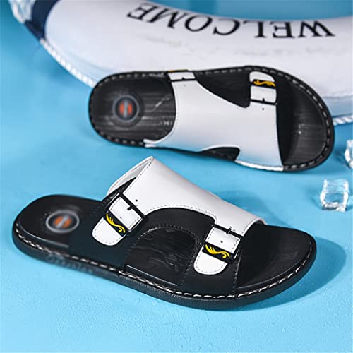 Leather Slippers for Men Slides Male Sandals Beach Outsides Shoes White Sandals Outside Shoes(38 Code)