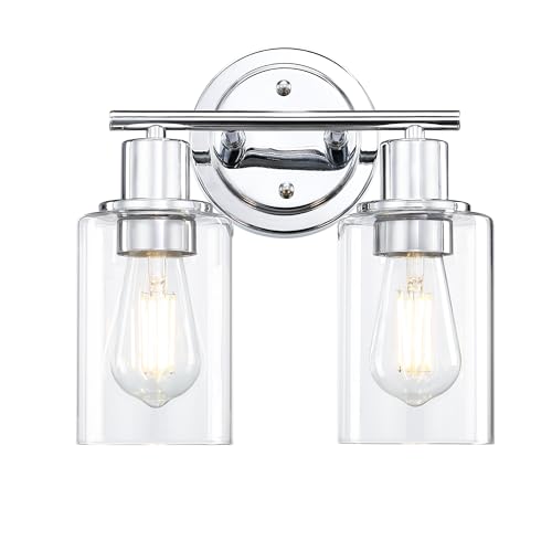 Image of 2-Light Chrome Bathroom Vanity Light Fixture Over Mirror,Chrome Vanity Lights for Bathrooms,2 Bulb Bathroom Wall Light Over Sink