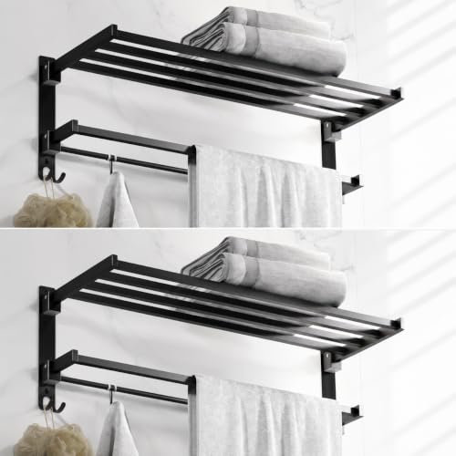 Image of Plantex Towel Rack for Bathroom /Stainless Steel Towel Bar /24 Inch Towel Holder with Towel Rod /Bathroom Accessories - Pack of 2 (Black)