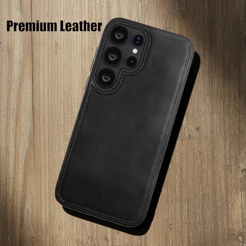 Image of Leather Case for Samsung Galaxy S25 Ultra Premium Protective Stylish Slim Cover with Shockproof Raised Edges Black