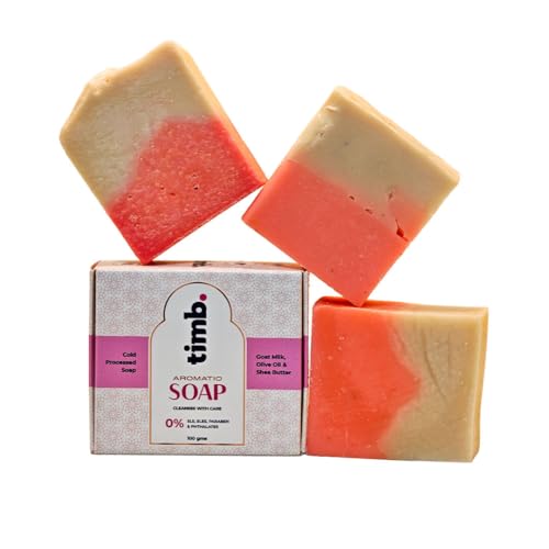 Image of Timb Goat Milk Bath Soap Bar | Handmade Cold Processed Bathing Soap | With Shea Butter, Olive & Coconut Oil | Deep Hydration & Nourishment | Toxin & Chemical Free | For All Skin Types - 100g (Pack of 3)