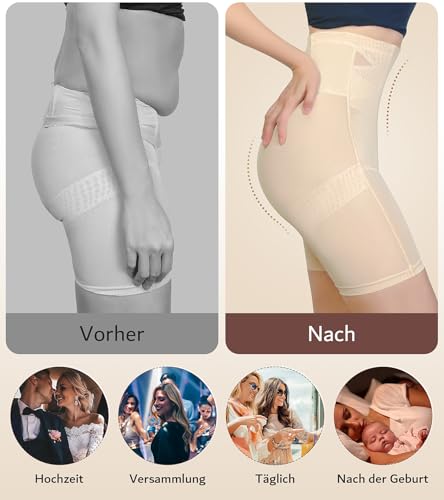 sellto Bauchweg Unterhose Damen Hohe Taille Doppelschichtige Druckunterstützung für Bauchkontrolle ShapewearKomfortabel Atmungsaktive Shapeing Unterwäsche Miederpants (Beige, M)