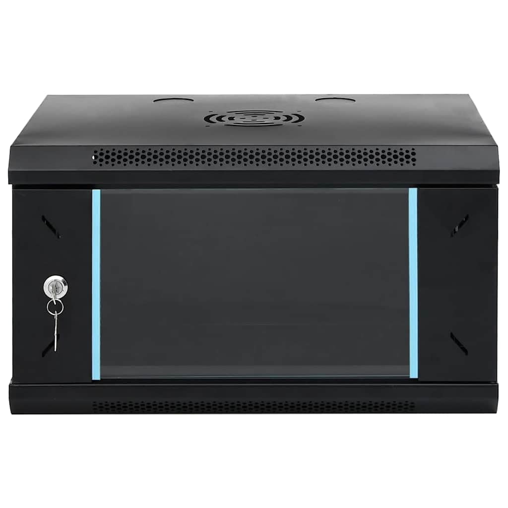 Armadietto da parete per rete 53 x 45 x 30 cm, armadio server da 19 pollici in acciaio con anta in vetro, alloggiamento a parete per componenti IT, nero