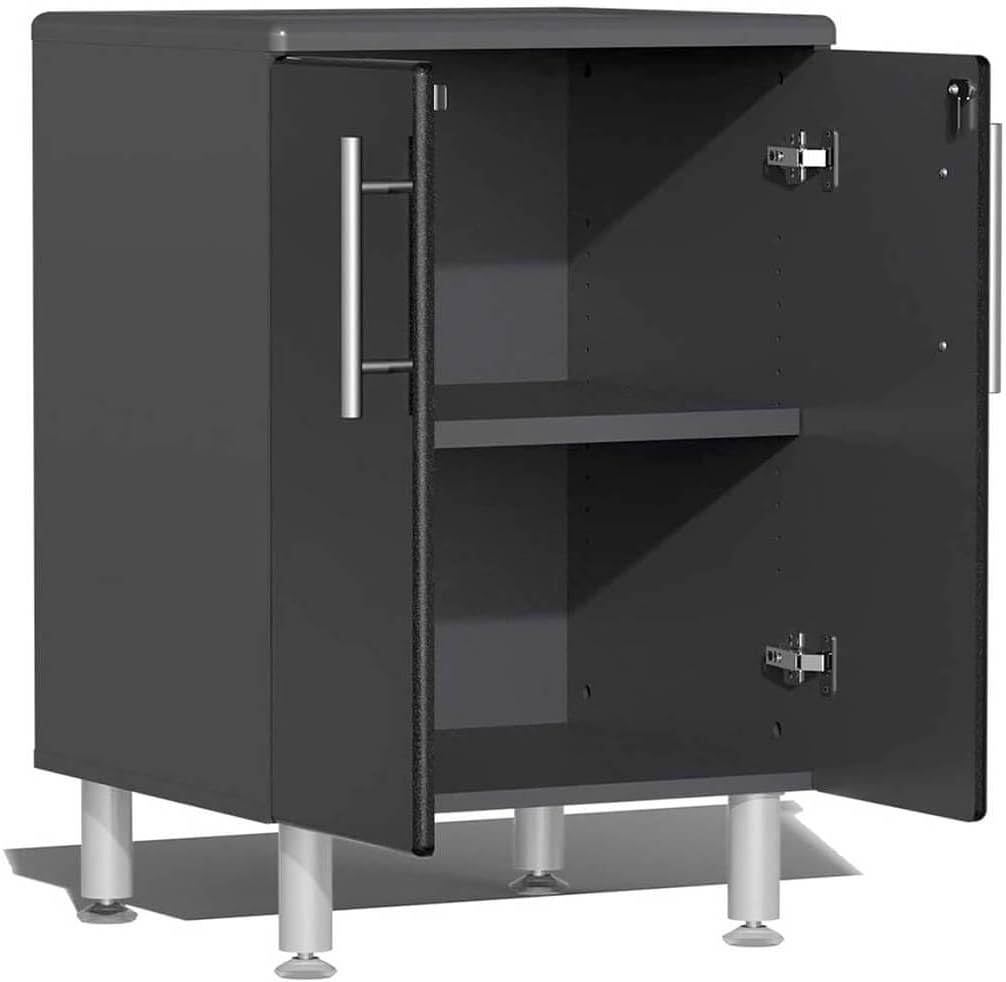 Ulti-MATE UG22082B 8-Piece Garage Cabinet Kit with Bamboo Worktop in Midnight Black Metallic