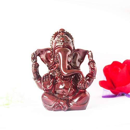 Estatua de Ganesh Dios Hindú de Resina 4.5 in Rojo Oscuro miniatura 5