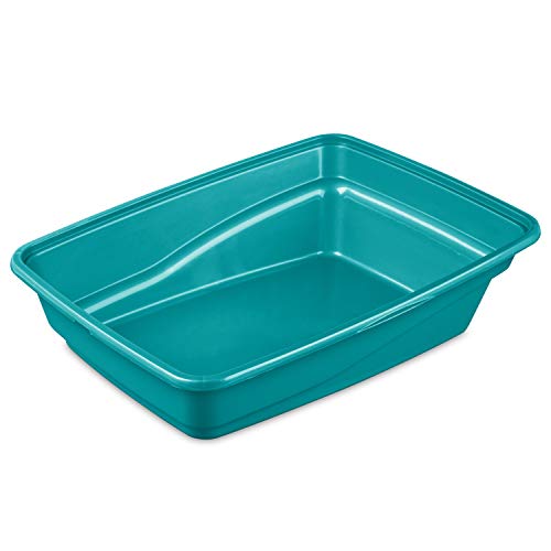 Image of Sterilite 13033W06 Large Frame Pet Animal Kitten Cat Litter Tray Pan with Low Entrance, Sea Going (6 Pack)