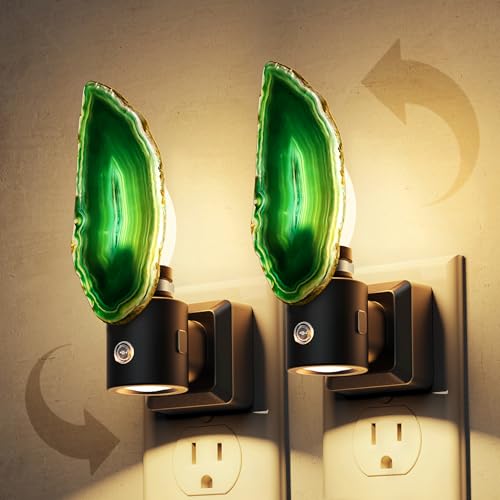 Image of L LOHAS LED Night Lights Plug into Wall, Agate Nightlight Rotating 350 | Dimmable Dusk to Dawn Sensor, Healing Stone Green Agate Decorative Nightlight for Bedroom, Living Room [2 Pack]