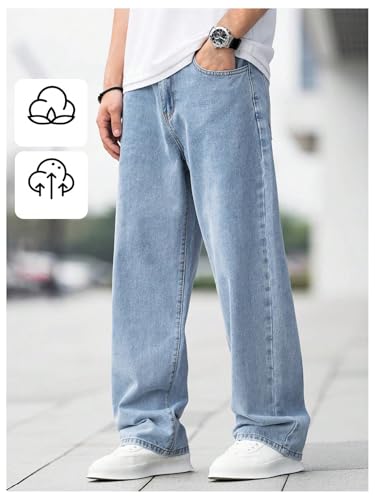 SHENHE Boy's Straight Leg Jeans Loose Fit Elastic Waist Casual Classic Preppy Jeans Denim Pants4