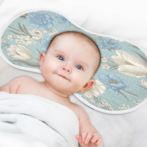 Kigai White Blue Flowers Burp Cloths for Baby 4-Layer Cotton Muslin Burping Cloths 22x11 inch Super Soft & Absorbent Spit Up Burp Rags for Newborn Boys Girls 1 Pack4