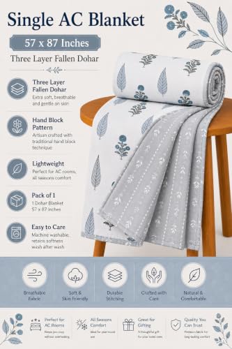 Image of Amazon Brand - Umi AC Dohar Blanket for Single Bed | 100% Cotton 160 TC | Soft Lightweight Three Layer Quilt | 57x87 Inches | Beautiful Elegant Design