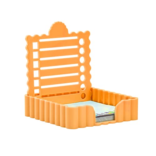Litacimi Sticky Notes Holder Cute with Stencil, Wavy Self-Stick Notepad Holder, Note Dispenser for Desk, Sticky Notes Organizer(Orange)