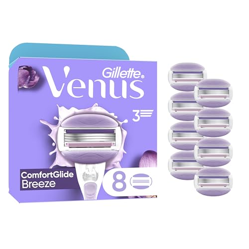 Gillette Venus ComfortGlide Breeze Hojas, Hojas De Recambio 8 Recambios, Mango De Metal Y Soporte Para Ducha