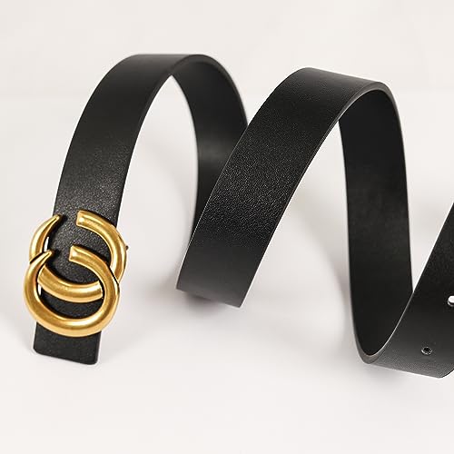 Image of Women's Fashion Classic Metal Buckle Leather Belt with Jeans Dress