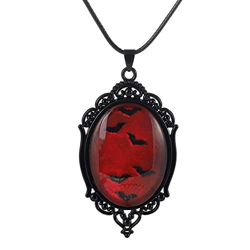 YWMAN Gothic Vampire Bat Cameo Necklace - Vintage Blood Bat Cabochon Pendant Choker - Mystic Witch Jewelry Gift for Women