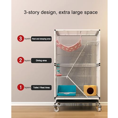 Ampia Gabbia a 2/3 Livelli per Piccoli Animali, per furetti, cincillà e petauri dello Zucchero - Rete Metallica criptata Resistente (60x46x70 cm) - Habitat Ideale e Spazio di Gioco