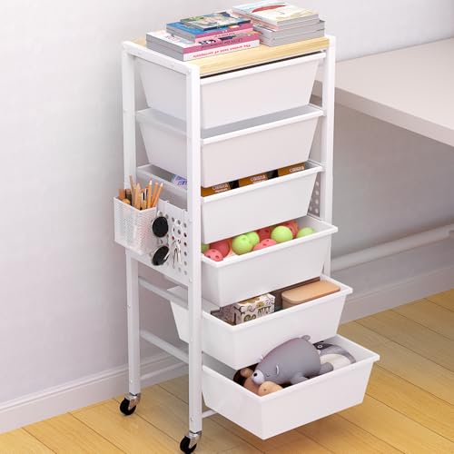 Rolling Cart with Drawers, Rolling Storage Cart with 6 Large