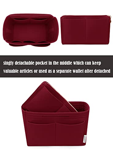 Image of Felt Purse Insert Handbag Organizer Bag in Bag Organizer with zipper Bag Tote Shaper for Speedy Neverfull 8021 Vine Red L2