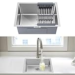 CROWNSHOP Kitchen Sink Stainless Steel Undermount Sink Square Inset Single Bowl with Drainer Waste for Kitchen Utility Room Bar (54 x 44 x 20CM)