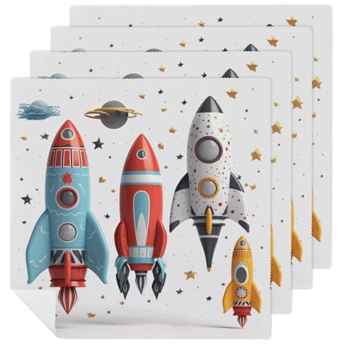 Servilletas de Tela Cartoon Rockets 18.7x18.7 in 4 PCS miniatura 1
