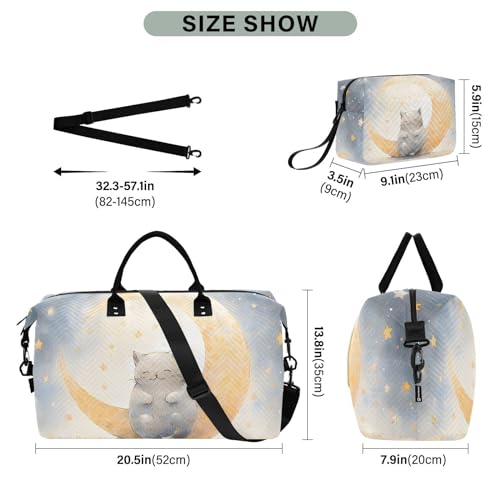 Large Travel Duffel Bag, Sleep Cat Sports Tote Gym Bag, Shoulder Weekender Overnight Bag for Women Men, Carry On Luggage with Toiletry Bags3