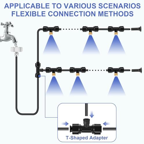 GMAULEE Misting Cooling System, DIY 33FT(10M) Misting Line + 10 Brass Mist Nozzles+ a Brass Connector(3/4'') Outdoor Mister System for Patio Waterpark Garden Trampoline Greenhouse - 2