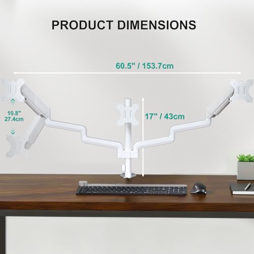 Image of WALI Triple Monitor Mount for 13-32 inch Screens, Adjustable 3 Monitor Desk Mount with Swivel, Tilt, Clamp & Grommet Kit, Triple Monitor Stand for Desk, VESA 75x75 /100x100mm (GSDM003W), White