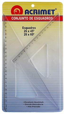 Esquadro Acrimet 568.0 escolar de 45 e 60 graus com 26 cm de comprimento