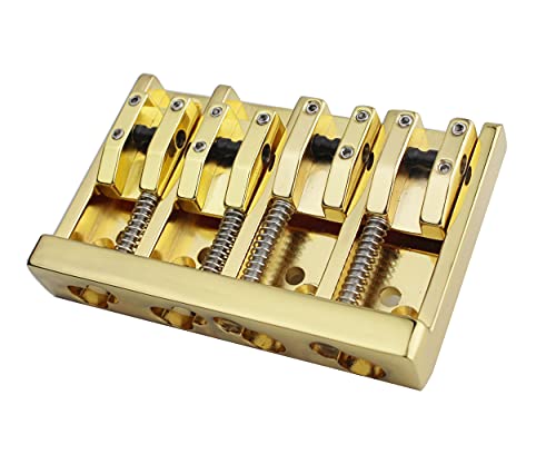 Guyker Guitar Bass Bridge - 4-String A-Style Bass Bridge .656" .687" .718" .750" .787".687" String Spacing Adjustment, Gold #TOP4
