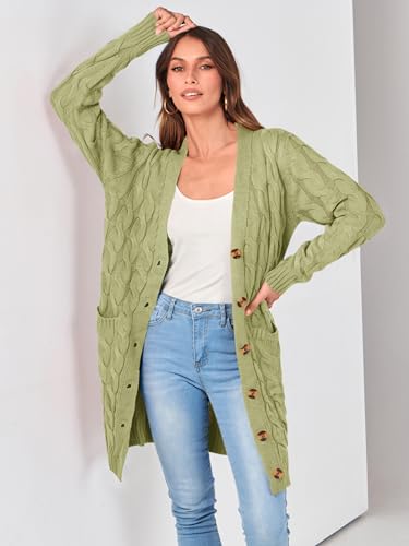 Image of PRETTYGARDEN Womens Cable Knit Button Long Cardigan Sweaters