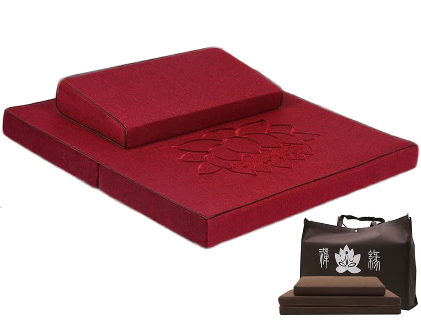 Zafu Zabuton Meditation Set consisting of Zafu Meditation Cushion and Zabuton Mat for Sitting Meditation and Yoga with Detachable Zipper Design (Monk red,60 * 60cm)